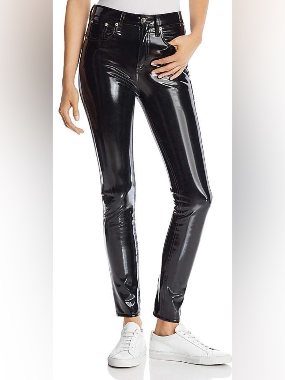 Rag & Bone High Rise Black Faux Leather Vinyl Skinny Sleek Ankle Pants Size 29,